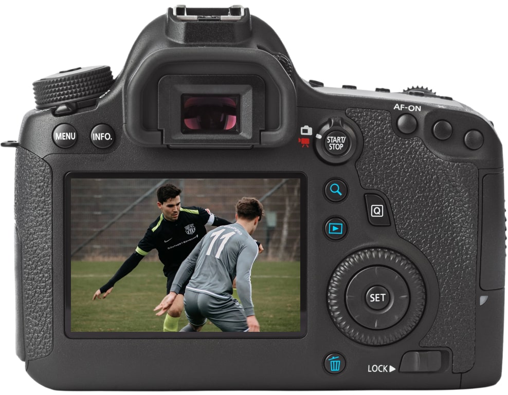 DSLR Kamera mit Fußballer